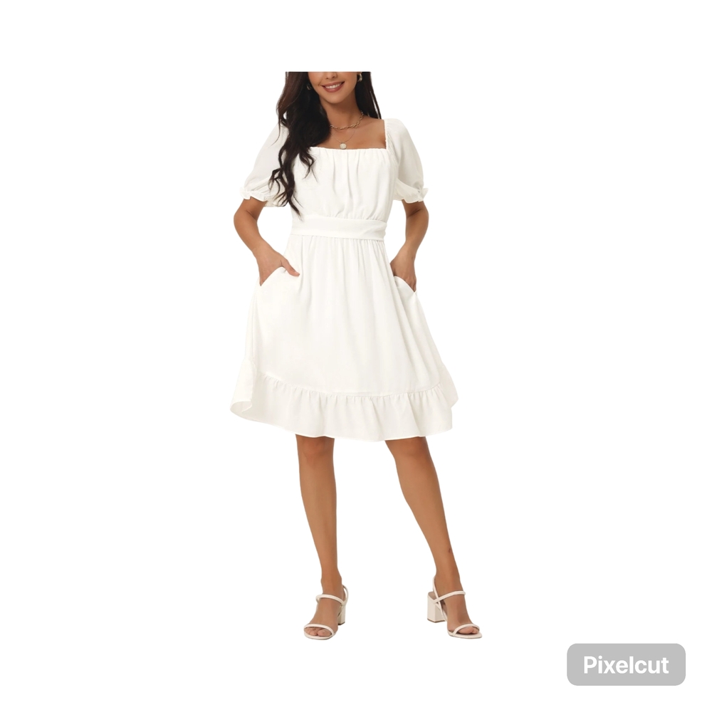 NWOT Size Mexium Chic White Puff Sleeve Midi Dress
